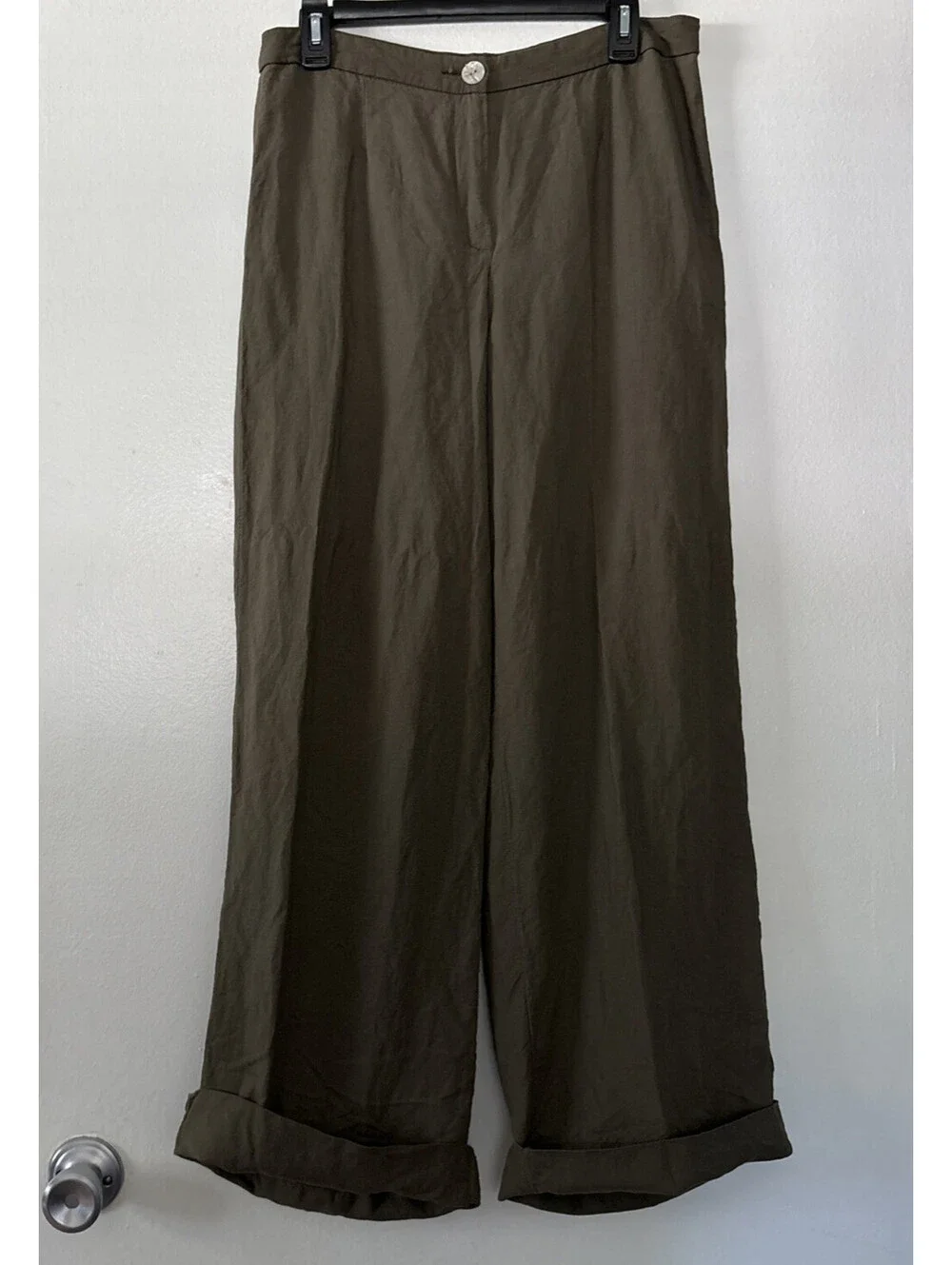 Womens Linen Blend 6 Pants The Colette Wide Leg Cuffed Lagenlook Minimalist